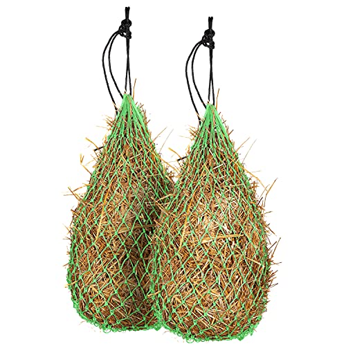 Majestic Ally 2 pcs Slow Feed 42” Hay Net for Horses, Strong Small 2x2” Holes, Nylon Rope Hanging, Adjustable Travel Feeder for Trailer and Stall, Simulates Grazing, Reduce Waste - color: Light Green
