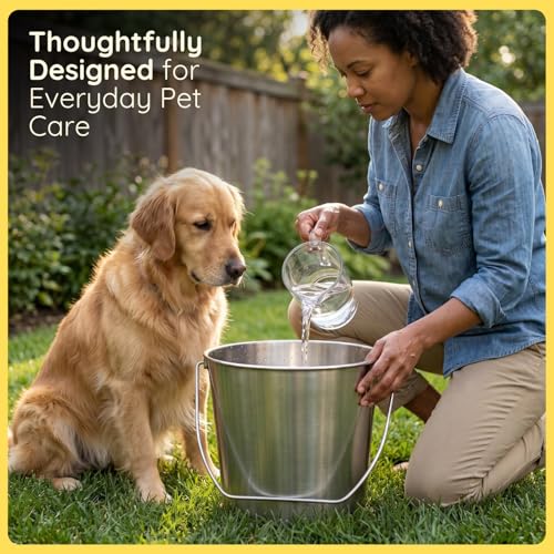 13 Quart Heavy Duty Stainless Steel Round Bucket with Arc Handle, Metal Feed Bucket, Water Pail for Dogs, Horses, Goats, Livestock, Farm & Kennel - size: 13 Quarts