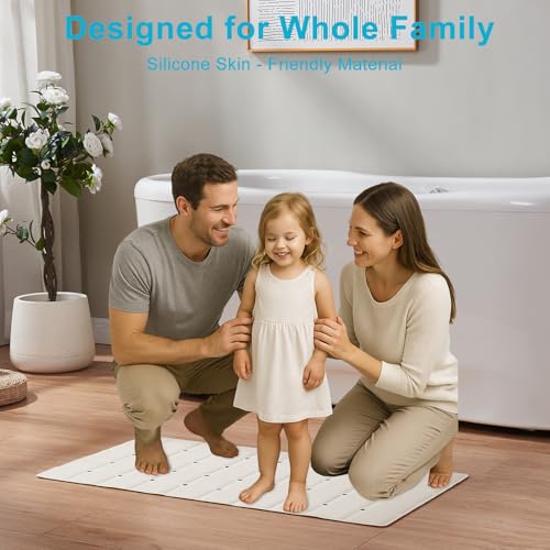 Webos Non-Slip Bath Mat for Tub & Shower：Silicone Foldable Bathtub Mat with Strong Suction Cups, Quick Drain Holes, Machine Washable Extra Large Bathroom Mats 35.8" x 17.7", Beige - color: Beige, size: 35.8" x 17.7" (Rectangular)