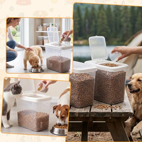 2 Pack 18 Lbs Airtight Dog Food Storage Container with Scoops | 2 Measuring Cups, Flip Lids, Clear Bins with Markings, Preserve Freshness, Pet Dog Cat Rice Grain Treat Storage - size: 18 Lbs