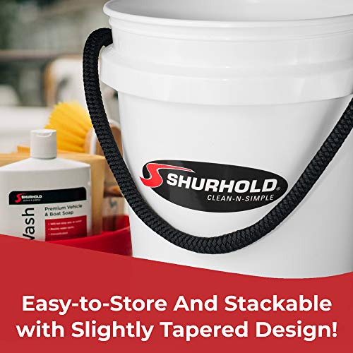 Shurhold World’s Best Rope Handle Bucket - Tough Molded Plastic with Leak-Free Design, Even Weight Distribution & Built for Heavy-Duty Use - 5g - Black - color: White, size: 5 Gallon