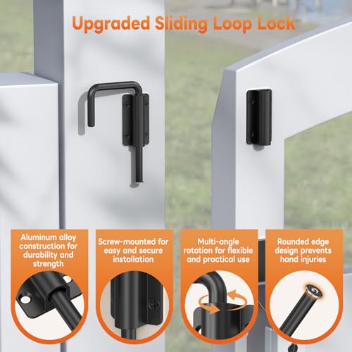Upgraded Sliding Door Loop Lock, Gate Latches, Black | 90/180 Degree Patio-Security U-Bolt Latch Lock for Barn Door, Closet, Fence, Window, Multi-Angle, Aluminum Alloy - color: Black-1PC