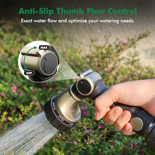 RESTMO Heavy Duty Hose Nozzle, Metal Garden Water Hose Sprayer | 7 Watering Patterns, Thumb Control, On Off Valve, Leak Proof Nozzle Sprayer for Watering Plants, Car & Pet Washing, Bronze - color: Bronze