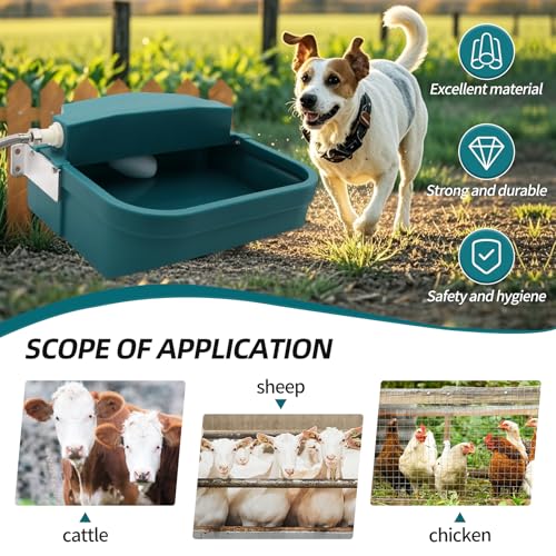 8L Large Automatic Animal Drinking Water Bowl, Livestock Water Trough Dispenser with Water Pipe & Float Valve & Drain Hole for Cattle Horse Sheep Dog Indoor/Outdoor Easy to Clean