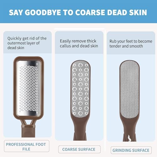 Fu Store 2 Pack Foot Files Callus Remover Foot Rasp Dual Sided Foot File | Stainless Steel Surface Pedicure Tools Professional Scrubber Premium for Feet Care Remove Hard Skin - color: Brown