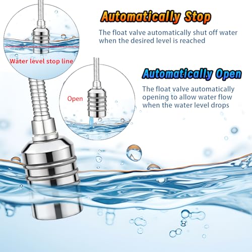 Leak-Proof NPT 1/2" Water Float Valve,1/2" to 3/4" 304 Stainless Steel Fully Automatic Water Level Control Float Valve for Water Tank, Cattle Tank, Pool, Fish Tank, Distiller, Livestock Troughs