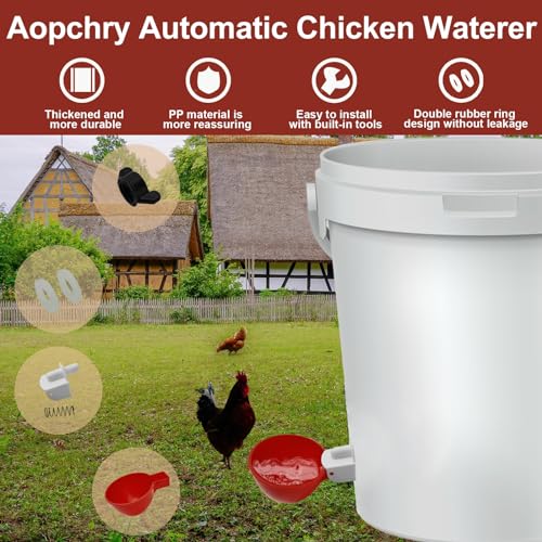 16 Pack Automatic Chicken Waterer, Red Chicken Water Feeder Cups Suitable for Various Poultry, Cup Body Deepened Double Rubber Ring No Leakage, with Mounting Hole Opener - color: Red, size: 16-Pack
