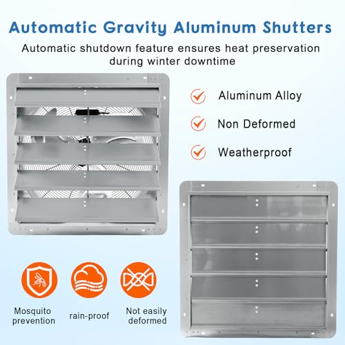 Garvee 20 In Shutter Exhaust Fan, Wall Mounted Shutter Exhaust Fan Aluminum, 3500 CFM High Speed Louvered Vent Fan with Automatic Shutter for Garage, Attic, Workshop, Greenhouse