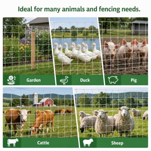 Farm Fence 5ft x 328ft, 12 Gauge Heavy Zinc Coating Cattle Panel Fence Galvanized Woven Wire Field Fencing Livestock Fence, Durable Chain Link Hog Wire Fencing for Yard Garden Sheep Goat Deer Horse | Galvanized Woven Wire Field Fencing Livestock Fence,Dur