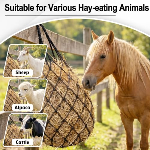 2 Pcs Hay Bags for Horses, 40" Hay Net Heavy Duty Nylon Mesh Bag Hanging Slow Feeder for Goats Sheep, Livestock Supplies for Horses Stable, Stall, Trailer, 2.36" x 2.36" Holes