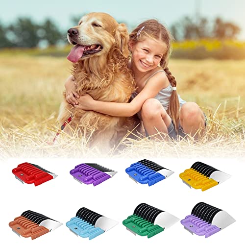 Dog Stainless Steel 8 Color Comb Compatible with andis oster A5 wahl km10 | Only fit for 10#/15#/30# Detachable Blade，Guide Comb Set Cutting Length 1/8 Inch to 1 Inch(3-25mm) - color: 8 PACK