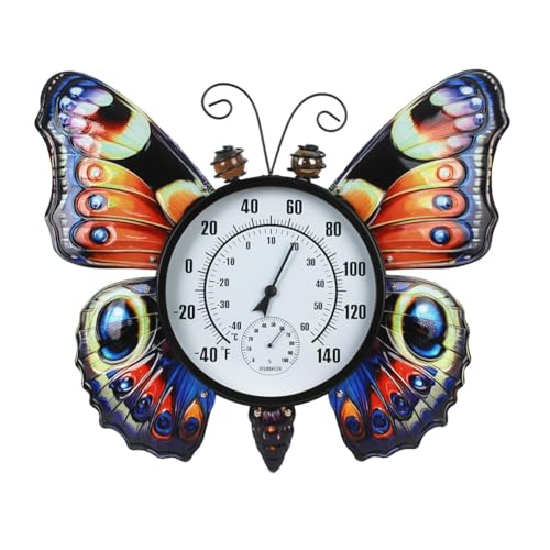 Large Outdoor Thermometer, Printed Butterfly Wall Thermometers | 23.6" Metal Indoor & Outside Thermometer with Large Number for Patio Home Room Decor - color: Multi Butterfly