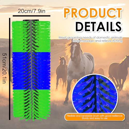 4pc Livestock Scratch Brushes, 20'' x 7.3'' Heavy Duty Cow Scratcher Wall Mount, Flexible Anti-Itch Grooming Tool for Cattle, Goat, Horse Grooming Supplies with Screws and Nuts - color: teal