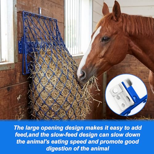 Yaocom 2 Set Blue Wall Mount Hay Feeder for Horses Goats Heavy Duty Hay Rack with Net Slow Feeder Wall Mounted for Stall Barn, Easy to Install and Save Hays (Square) - color: Blue