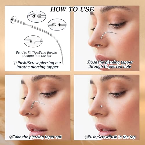 GEMQUEEN Piercing Ball Grabber Tool, 14-20G Taper for Changing Jewelry | Surgical Steel Flat Back Earrings Threader Tool Insertion Pin, Body Piercing Kit for Ear Rook Conch Nose Lip Jewelry Removal - style: Thread+Threadless(14G 16G 18G)