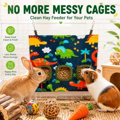 2-Pack Guinea Pig Hay Feeder,Hanging Canvas Hay Holder for Small Pet Cage | refillable closure, foldable storage, fit guinea pigs, rabbits & small herbivores