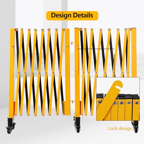 23FT Industrial Expandable Barricade Folding Security Gate with Wheels,Retractable Driveway Gate with Aluminum Fence - color: Yellow, size: 23 feet