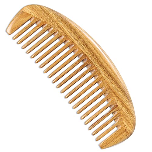 Onedor Handmade 100% Natural Green Sandalwood Hair Combs - Anti-Static Sandalwood Scent Natural Hair Detangler Wooden Comb (Oval Fine Tooth) | Handmade, Curved Palm Grip, Smooth Rounded Teeth, Helps Reduce Static, Less Pulling, Wavy Thick Long Hair, Scalp