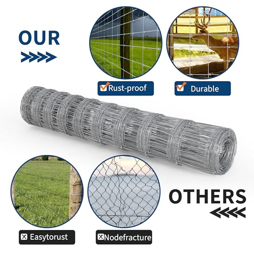 Livestock Wire Fence 4Ft x 328Ft Galvanized Wire for Livestock Deer Goat | Heavy zinc coating resists rust and wear. Ideal for field, yard. Keeps livestock, deer, goats safely enclosed. ﻿ ﻿ ﻿ - size: 4ft x 328ft