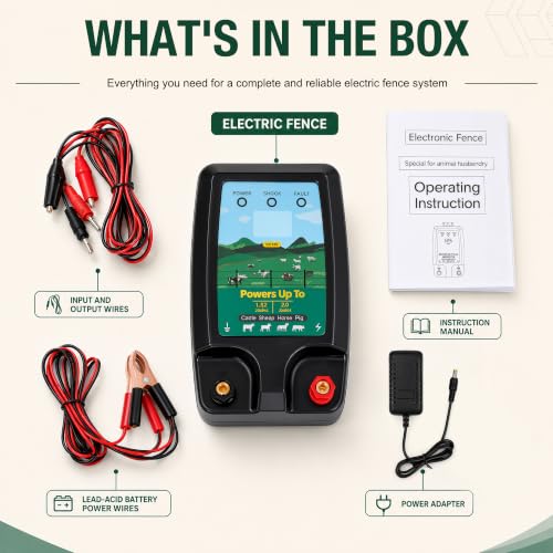 Electric Fence Charger 15 Miles, 12KV Pulse Charger AC/DC Solar Compatible, Heavy Duty Livestock 2J Fence Charger for Cattle, Horses, Poultry, Garden Deer & Wildlife Control, LED Display with Alarm