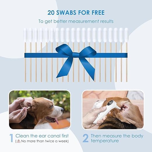 Pet Ear Thermometer for Dogs, Cats, and Livestock, Long Probe Designed, ℃/ ℉ Convert and Sound Switch Dedicated Button, 1 Second Measurement, 20 pcs Pet Swabs Included(White) - color: White