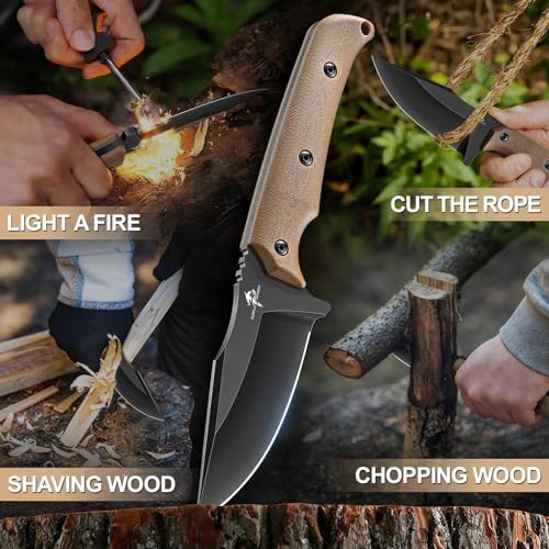 Purple Dragon Fixed Blade Knife - Full Tang Hunting Knife Brown | Kydex Sheath, Forged from a Single Piece of D2 Steel, G10 Handle, Gift Box - size: 3.1 inch