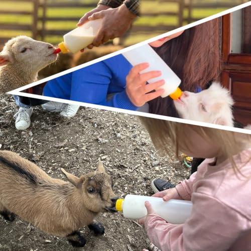 2 Sets 500ml Lamb Goat Feeding Bottle with 10 Reusable Rubber Nipples | Vented Nipple Anti-bloat Leak-proof Livestock Bottle, Livestock Milk Feeder Bottle Set for Baby Goats Lambs Sheep Pig Puppies