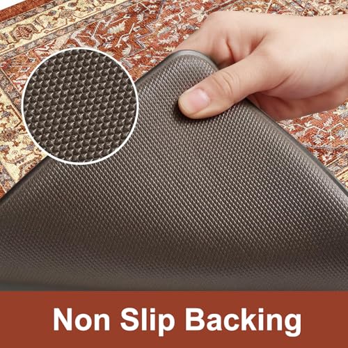 KIMODE Anti Fatigue Fall Kitchen Mats, Boho Distressed Kitchen Floor Mats | 17"x47"+17"x29", Non Slip Waterproof Kitchen Rugs, Padded Comfort Standing Mats for Laundry, Office, Sink, Desk Orange Multi - color: Orange, size: 17.3" x 47"+17.3" x 29"--0.47 i