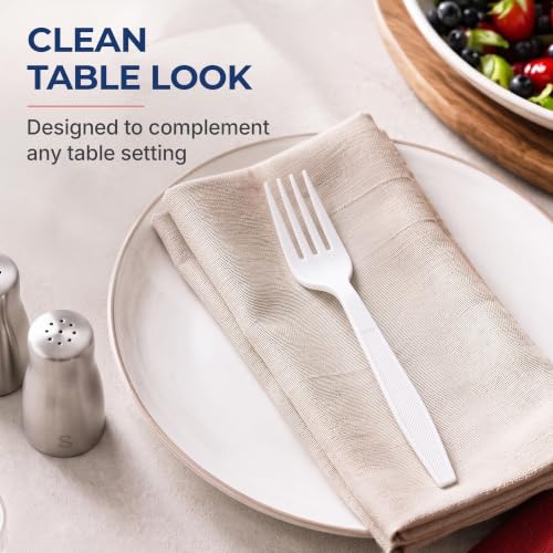 BluShine Extra Heavy Duty Plastic Forks, Disposable Bulk Cutlery | 400 Count Extra Heavy Duty White Plastic Forks, Strong Silverware Feel, BPA Free, Dishwasher Safe, Catering & Party Ready