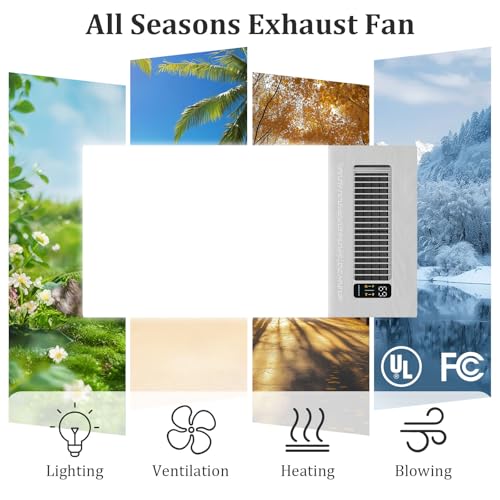 Hawkrown 4 in 1 Bathroom Exhaust Fan with Light and Heater, 1900W Bathroom Heater Fan Light Combo, 180 CFM 1.0 Sone Ceiling Fan Remote Control Heater, Ventilation for Home, Bath, Hotel (Style 2) - color: Style 2