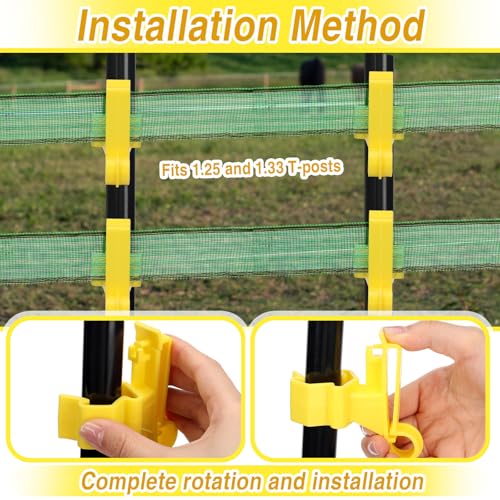 200 Pcs T-Post Poly Tape Insulator Large Snap T-Post Holding Electric Fence Insulator for Farm Fence (Yellow) - color: Yellow