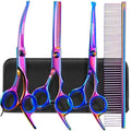 Gimars Dog Grooming Scissors Kit Professional 4CR with Safety Round Tip, 5 in 1 Heavy Duty Titanium Coated Thinning & Curved & Straight Shears - style: Purple 5 in 1