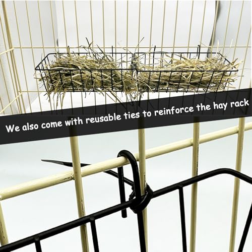 Rabbit Hay Feeder Rack Guinea Pig Hay Dispenser for Cage Hanging Metal Feeder Small Animals Hay Holder Manger for Rabbits Guinea Pigs Chinchillas Ferrets (Black - 2 in a Group)