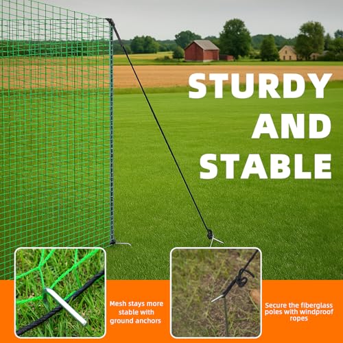 Temporary Fencing, 3' x 50' Portable Dog Fence with 10 Step-in Posts | Ground Stakes & Wind Ropes, Plastic Mesh Snow Safety Barrier for Garden, Backyard, Yard & Outdoor Animal Protection (Green)