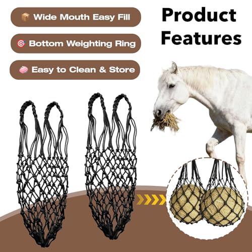 2 PCS Hay Net for Horses, 40" Slow Feed Hay Bag | Regulate Intake, Improve Digestion, For Horses Goat Sheep