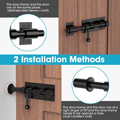 Slide Bolt Gate Latch Hardware, Barrel Bolt Latch, 6.3 Inch Heavy Duty Solid 304 Stainless Steel Black Finish Lock for Wooden Fence/Shed/Yard/Barn Door/Interior and Outdoor (Black) | Heavy Duty Solid 304 Stainless Steel Door Lock for Wooden Fence/Shed/Yar