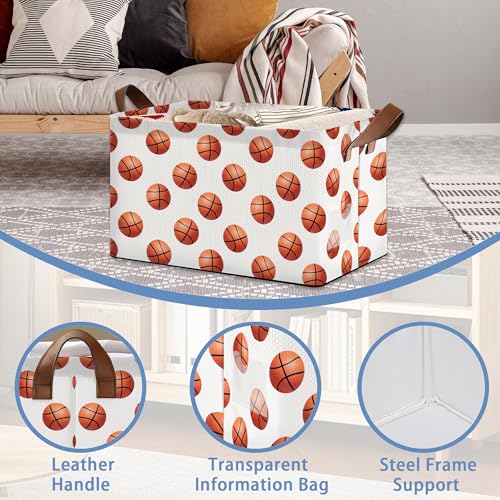 Basketball Collapsible Storage Box,Organizer Bin with Handles for Room Decoration,Bins Book Basket Box 17x11.5x10Inch - color: Basketball
