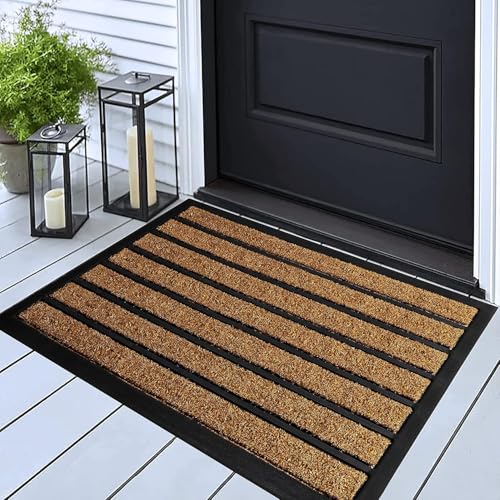 ubdyo Extra Durable Door Mat Outside Entrance (30" x 17", Bright Brown) | Dirt Trapping, Non-Slip Backing, Indoor or Outdoor Use, Welcome Mat, Low Profile, Natural Rubber, Stain Fade Resistant - color: Bright Brown, size: 30" x 17" (Rectangular)