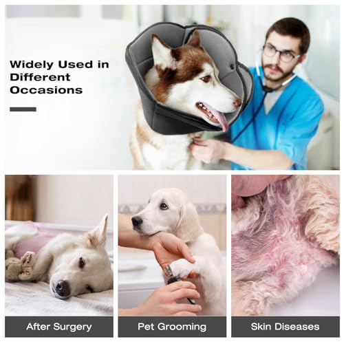 Soft Dog Cone for Large Dogs,Adjustable Dogs Recovery Collar | Protective Elizabethan Cones,E Collar Alternative to Stop Licking,Comfortable Dog Cones,Black,L - color: Black, size: L(Neck Girth:13.39"-17.32")