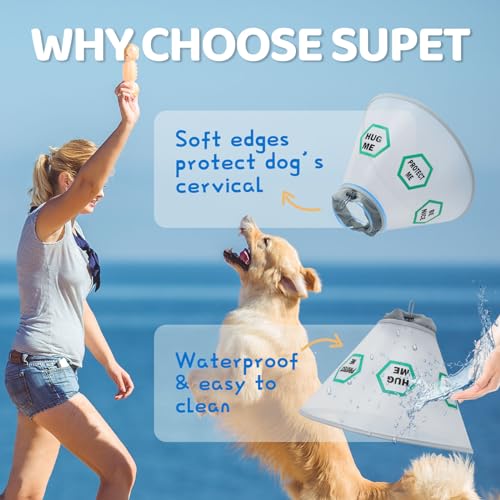 Supet Dog Cone Collar After Surgery to Stop Licking: Adjustable Recovery Elizabeth Collar Alternative for Large Medium Small Dogs, Plastic Pet Head Neck Cone (XS) - color: Green, size: XS(Neck: 9.5~11.5")