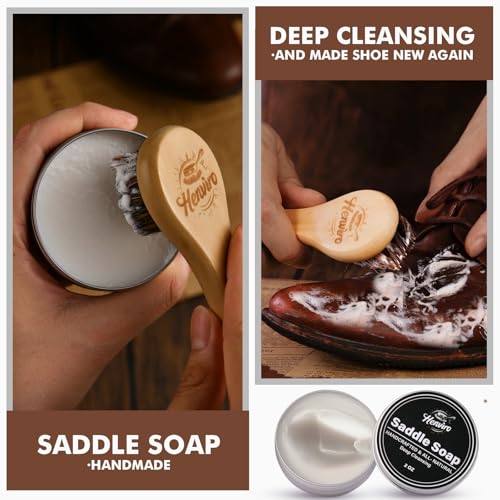 CUTEUP Leather Boot Care Kit – Mink Oil, Saddle Soap, Waterproofing Wax, Shoe Brush, Leather Cleaner and Conditioner Kit