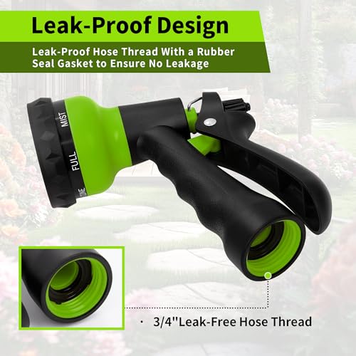 NEXCOVER Garden Hose Nozzle Sprayer - 7 Adjustable Watering Patterns Nozzle for Water Hose, Non-Slip Garden Spray Nozzle for Car Washing, Watering Plants, Pets Showering, Lawns Cleaning, Green - color: Green
