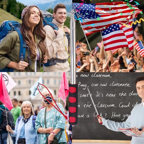8.2ft Telescopic Flag Pole,Stainless Steel Handheld Portable Extendable Retractable Flagpole with Anti-Slip Grips,Clips,Whistle,Collapsible Telescoping Flag Pole Pointer for Tour Guide,Festival (Red) - color: 8.2ft red and black