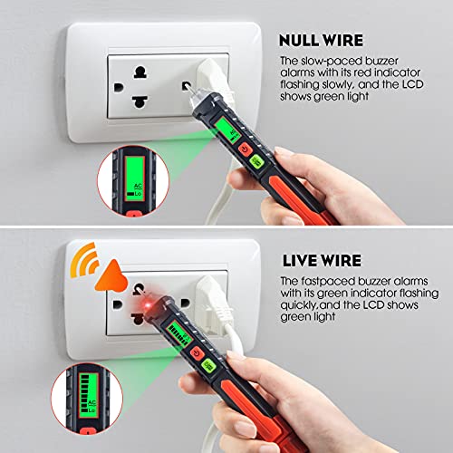 AC Voltage Tester/Non-Contact Voltage Tester with Dual Range AC 12V-1000V/48V-1000V, Electrical Pen with LCD Display and Flashlight Buzzer Alarm, Detect Wire Breakpoint, Live/Null Wire Tester.