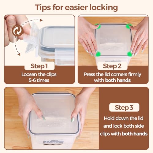 ComSaf Airtight Flour and Sugar Container 2.6Qt & 5.5Qt 3Pack, Wide Mouth | Plastic Food Storage Canister with Lid, Flour Sugar Cereal Rice Oats, Pantry Kitchen, Stackable Baking Supplies, Label, Scoop - size: 5.5Qt/2.6Qt-Square