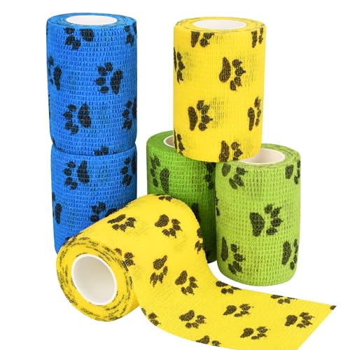 6pcs 3" Self Adhesive Bandage Wraps Paw Prints A | for Dogs Pet Animals - size: 6pcs 3" Paw Prints A