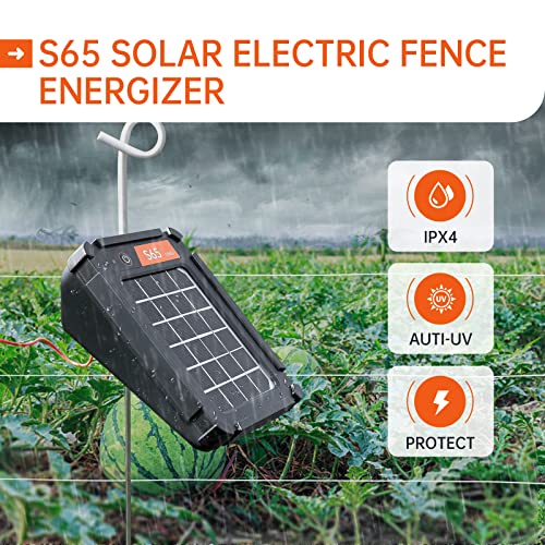 S65 0.065J Solar Electric Fence, 2 Miles Solar Fence Charger for Preventing Bears, Raccoons, Skunks Intruding, Solar Electric Fence Charger with Grounding Rod