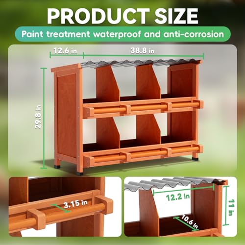 2-Tier Chicken Nesting Box, 6 Compartment Wooden Nesting Box for Chickens with Waterproof Roof, Non-Slip Stable Base, Heavy Duty Chicken Laying Boxes for Hens, Duck, Poultry, Bird, Orange - size: 38.8"L x 12.6"W x 29.8"H