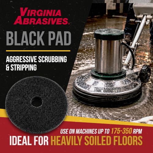 Black Floor Maintenance Pads, Heavy-Duty Stripping & Scrubbing, 18", 5 Pack | Scrubbing, Polishing & Stripping, Fits Floor Machines & Orbital Machines, Non-Woven Pads, Wax & Dirt Removal, Made in USA - size: 18