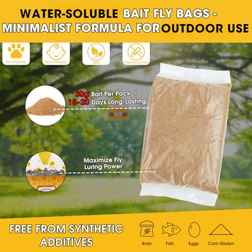 Disposable Hanging Fly Traps Outdoor Bags with Dissolvable Bait-4 Pack | 30g Pre-Baited Fly Hunter for Flying Insects, Weatherproof Outdoor Fly Bags, Fly Catcher for Chicken Coop Barn Ranch Farm - size: 4 Pack